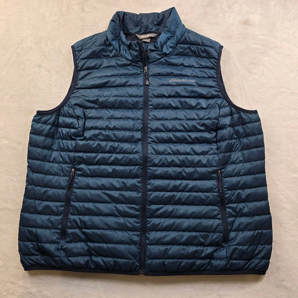Eddie Bauer Down Puffer Vest Mens 2XL Blue‎ Quilted EB650 Fill Power